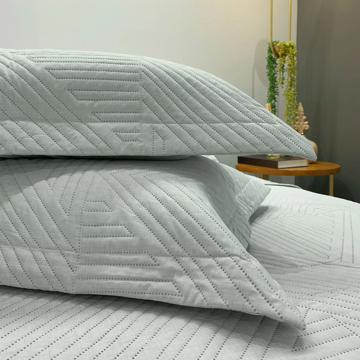 kit colcha cobre leito com porta travesseiro linenn verde 3