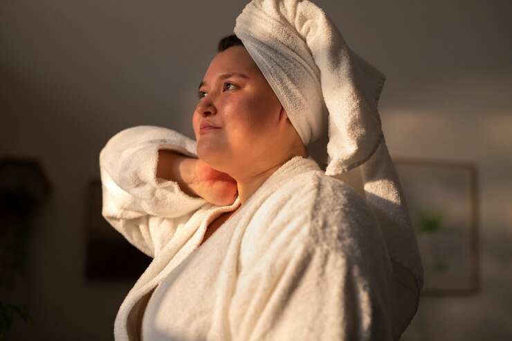 medium shot plus sized woman practicing selfcare_23 2150172295