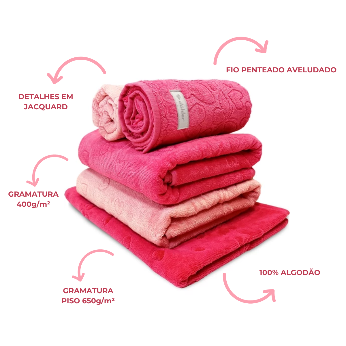 jogo de toalhas 5 pecas dohler romance bege detalhes