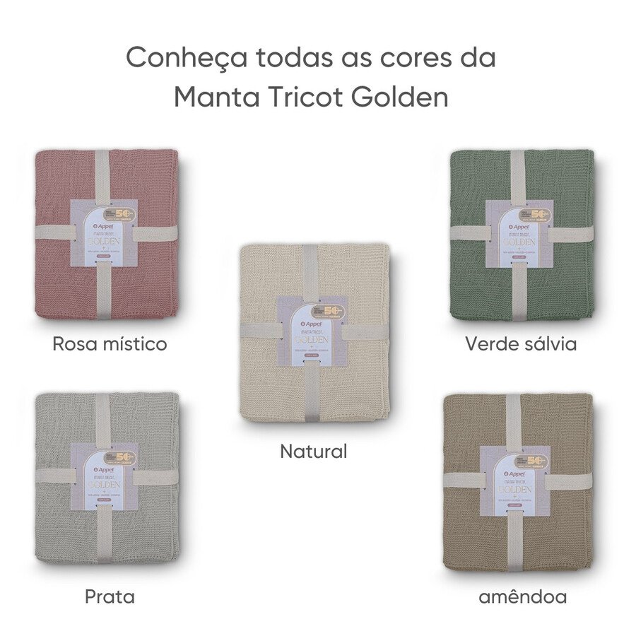 Manta Decorativa Tricot Golden Appel 100% Algodão - Amêndoa