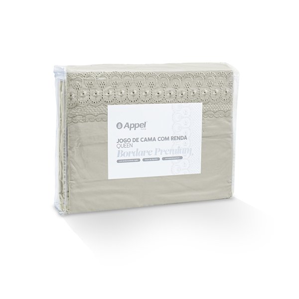 jogo de cama bordare premium still embalagem amendoa