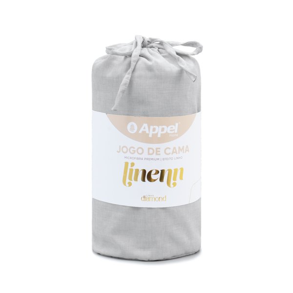 jogo de cama linenn embalagem cinza