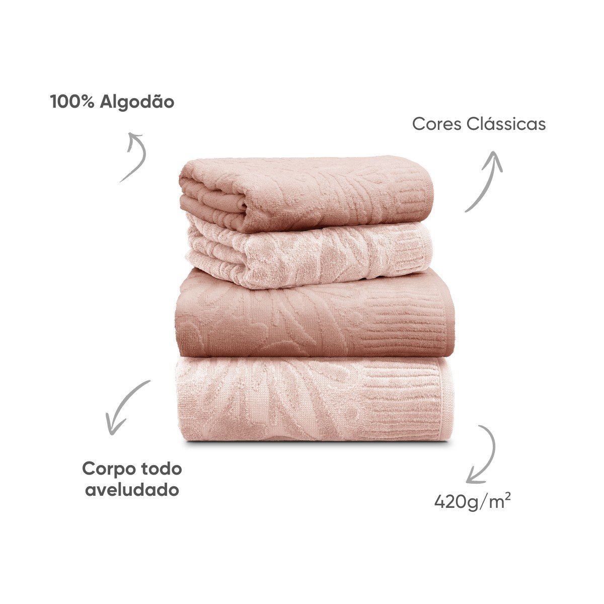 jogo de toalhas 4 pecas velvet flower appel detalhes tecnicos
