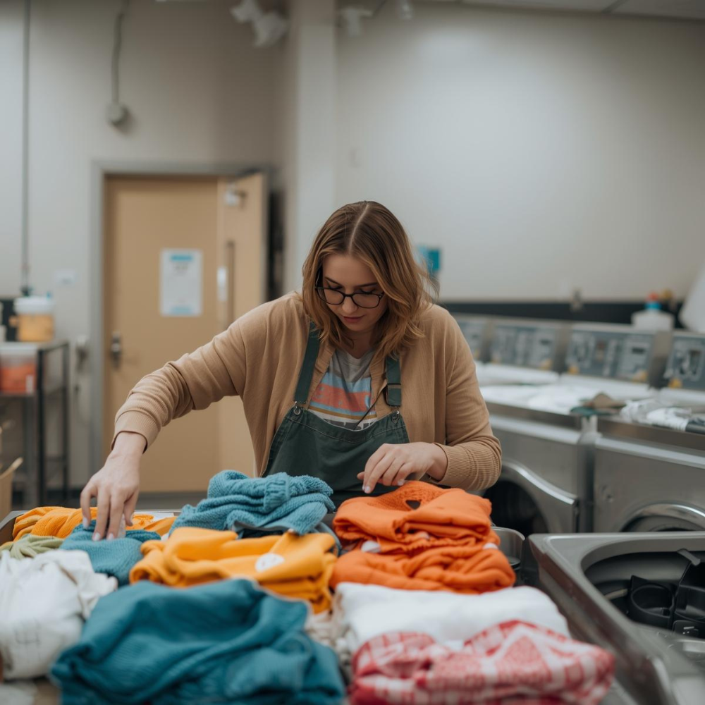 mulher lavando toalhas separadamente